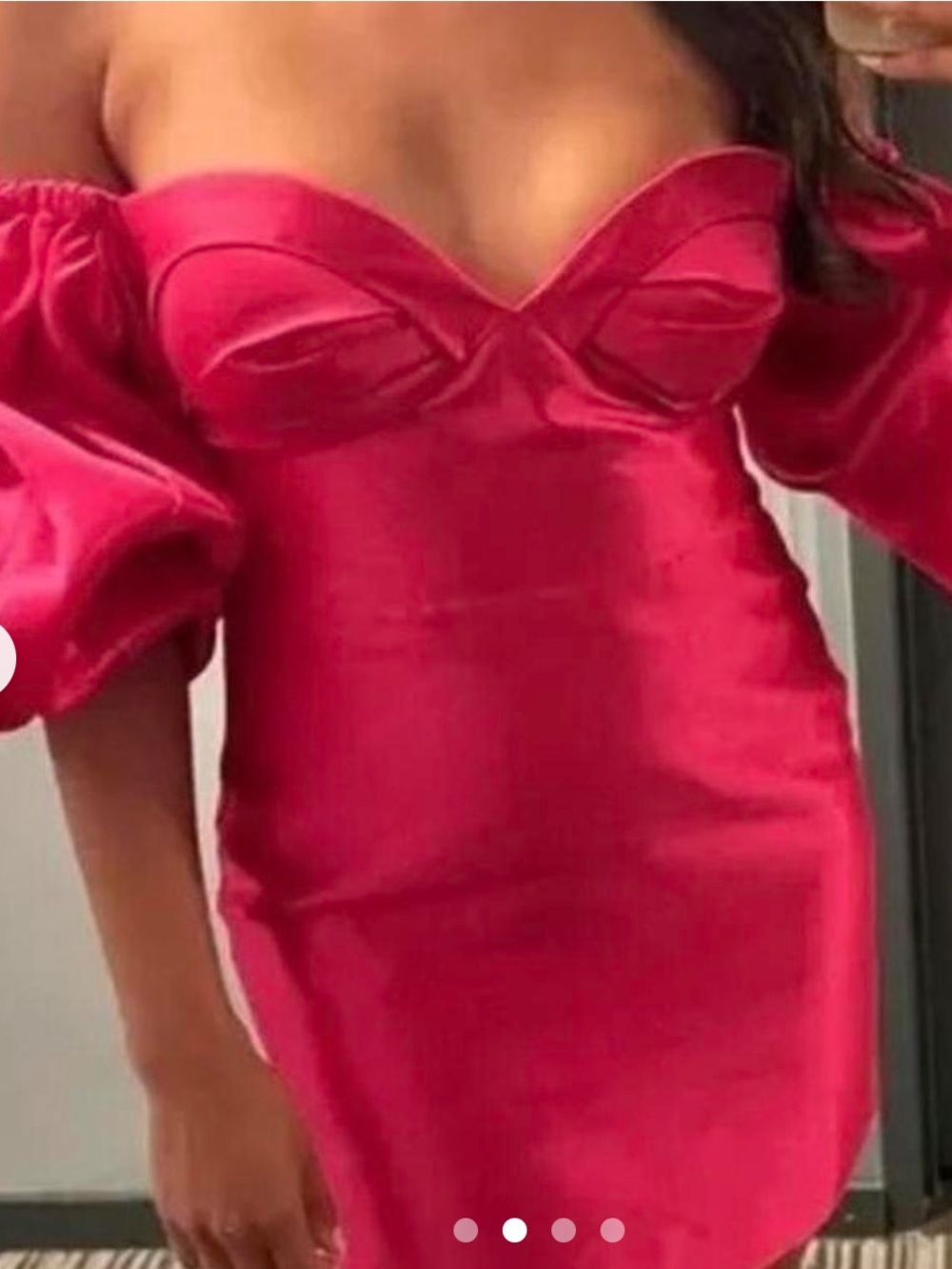 Anthropologie Audette Coral Pink Off-Shoulder Puff Sleeve Mini Dress - Picture 2 of 5